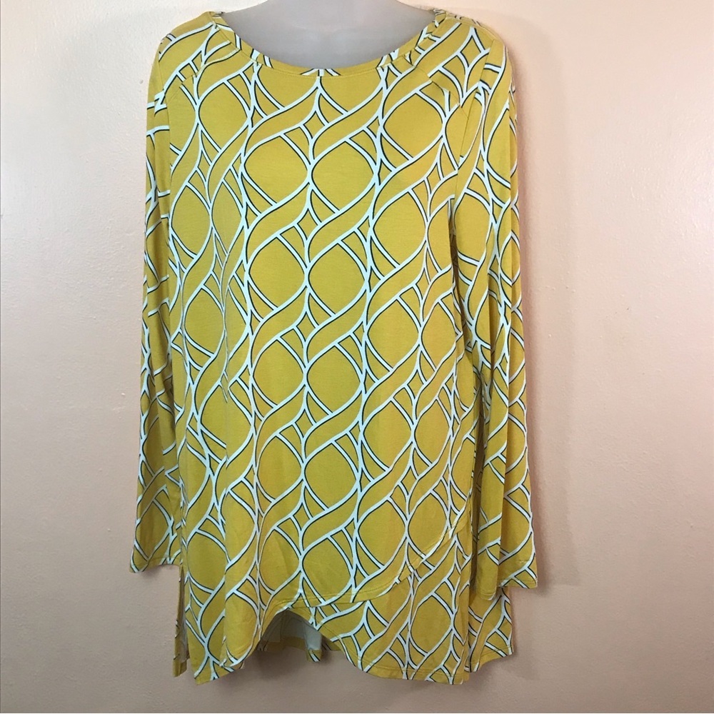 Zenergy Chicos Yellow Cable Design Long Sleeve Blouse Women 1 Small